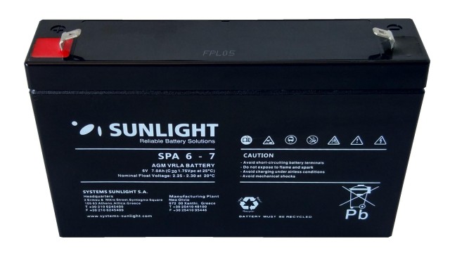 ΜΠΑΤΑΡΙΑ SPA6-7 SUNLIGHT VRLA AGM ΜΠΑΤΑΡΙΑ SPA6-7 SUNLIGHT VRLA AGM
